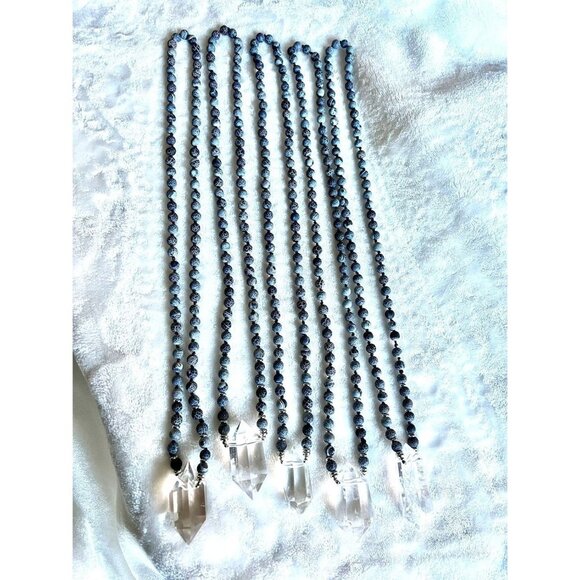 Dragon's Vein Agate + Quartz Mala Necklace - Picture 5 of 8